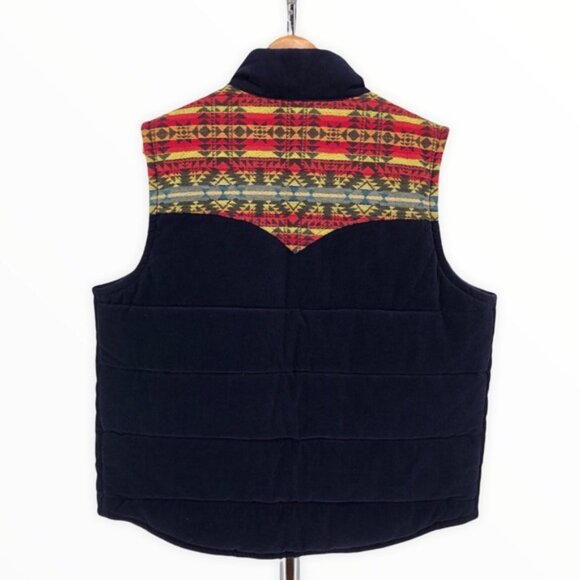 True Religion Men’s Navy Serape Corduroy Snap Button Puffer Vest - Picture 7 of 14